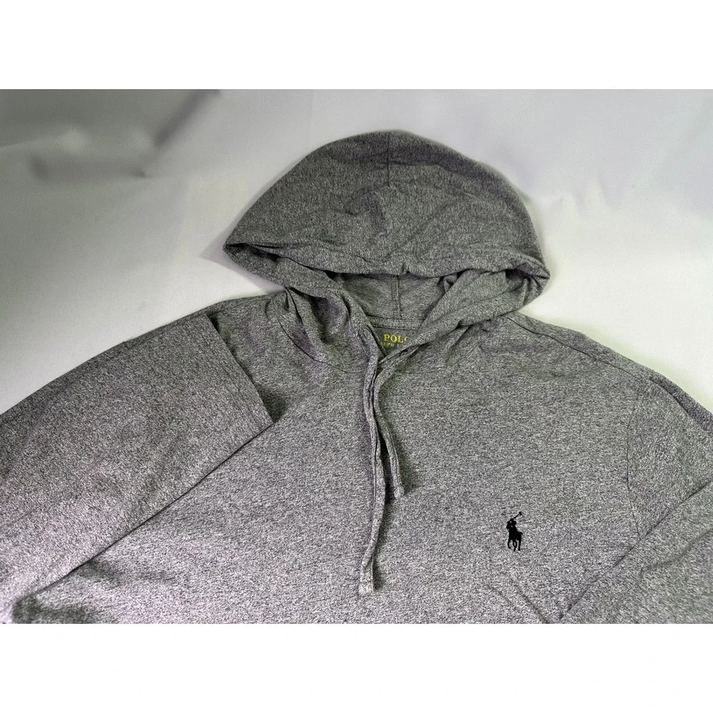 Polo Ralph Lauren Hoodie Shirt Large‎ Gray Long Sleeve Jersey Cotton Pullover L